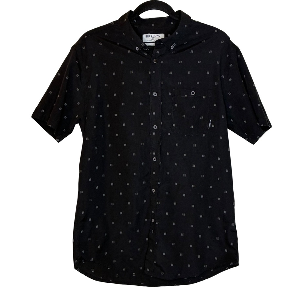 Billabong Drip Dry No Iron Men Stretch Button Up Shirt Short Sleeve Black Size M